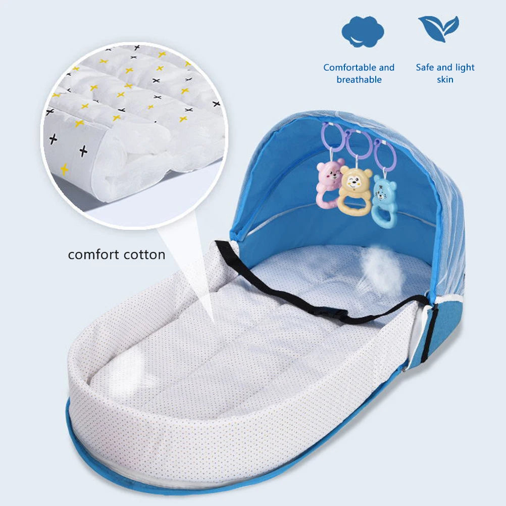Baby Travel Bed Tight Stitching Baby Travel Cot Soft Linen Cotton Tear Resistant Multifunctional Comfortable Touch for Garden