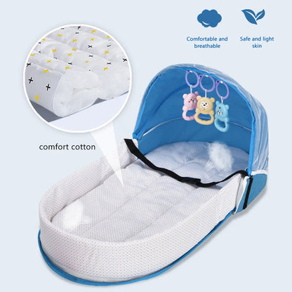 Baby Travel Bed Tight Stitching Baby Travel Cot Soft Linen Cotton Tear Resistant Multifunctional Comfortable Touch for Garden