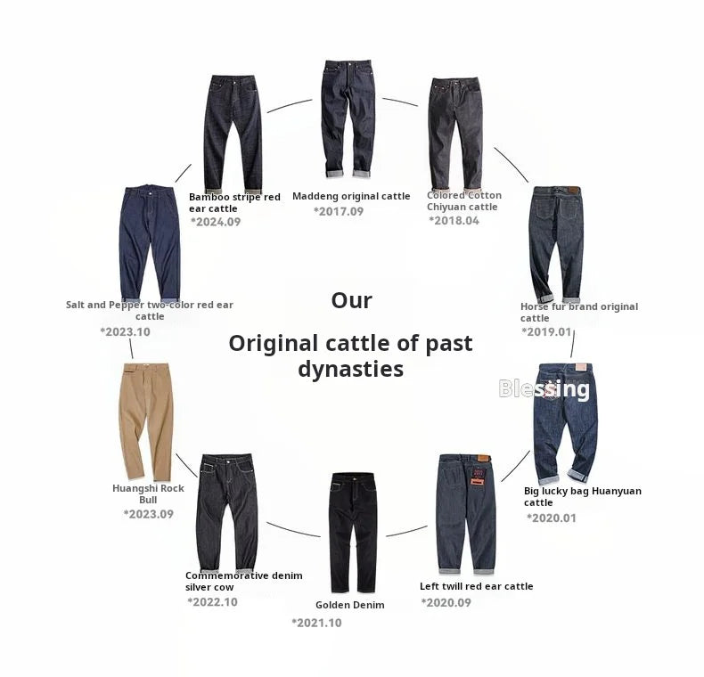 Maden Vintage Men's 15.6oz Selvedge Raw Denim Jeans Wide Leg Trousers with YKK Zipper Fly Straight Fit Jeans for Fall and Winter