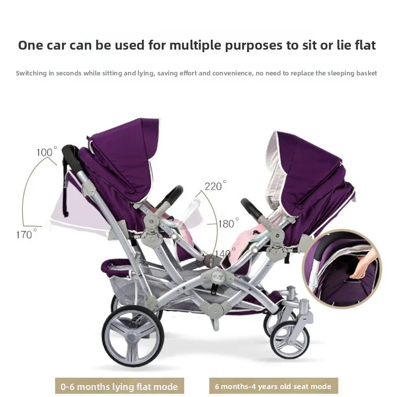 Foldable Twin Baby Stroller,Double Seat Baby Stroller for Two Babies,Shock-absorbing Twin Baby Stroller,Multi-function