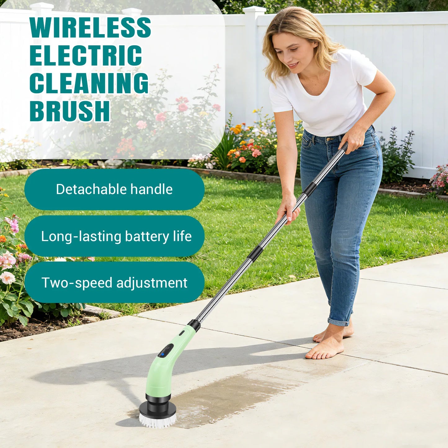 Cordless Electric Cleaning Brush - 7-in-1 Multi-Surface Scrubber with 2-Speed Adjustment, Detachable Extension Handle