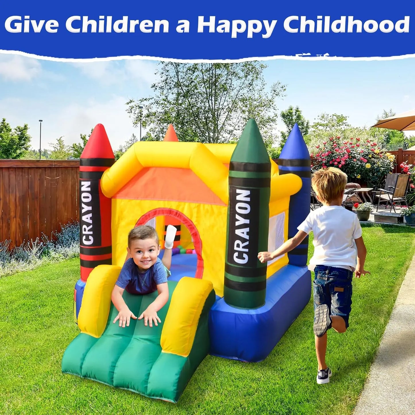 Mini Inflatable Bounce House with Blower Toddler Castle Kids Bouncy House with Slide, air Blower, Carrying Bag and Water Bag