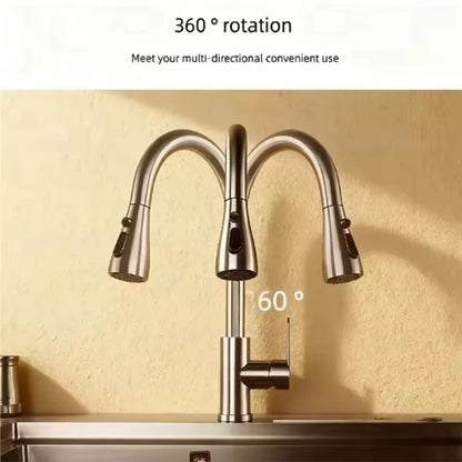 304 Stainless Steel Pull out Kitchen Faucet Deck Mounted Sink Water Tap with Mixer Stream Sprayer Head Hot Cold Taps for Kitchen