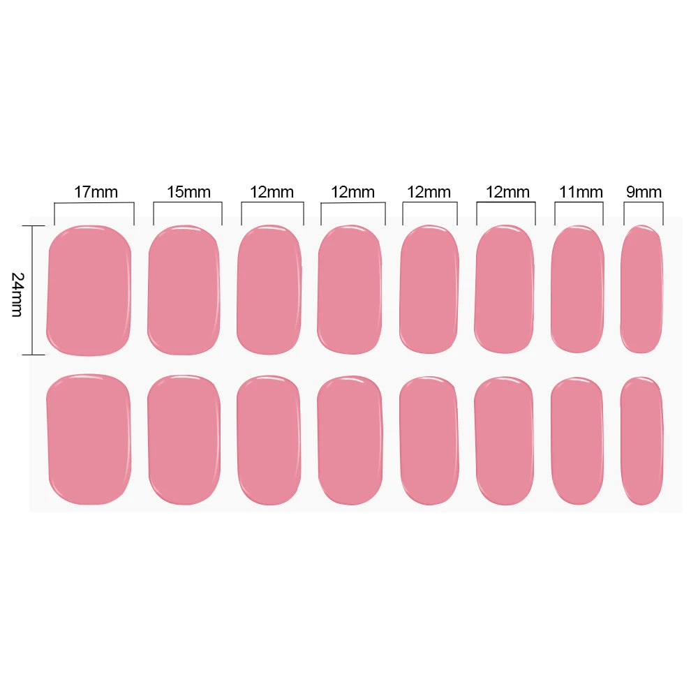 16Tips UV Semi-Cured Gel Nail Wraps Sticker 5D Pure Color Full Cover UV Lamp Gel Sticker Long-Lasting Nail Extension Patch Strip