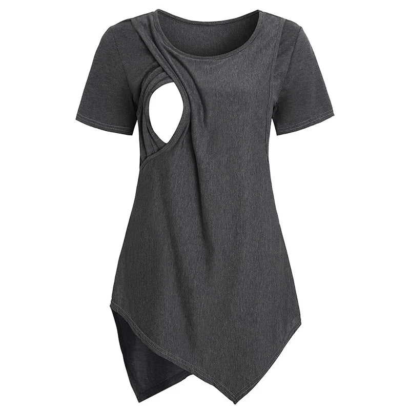 Women Blouse Maternity Casual Soft  Nursing Tops T-shirt Summer Short Sleeve Pregnant Clothes Nursing Breastfeeding