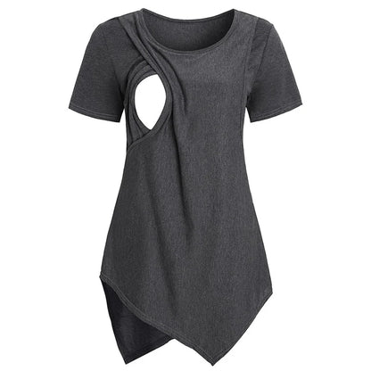 Women Blouse Maternity Casual Soft  Nursing Tops T-shirt Summer Short Sleeve Pregnant Clothes Nursing Breastfeeding