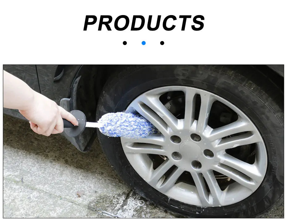 SEAMETAL Car Wash Brush Plush Premium Wheels Brush Non-Slip Handle Easy To Cleaning Rims Spokes Wheel Barrel Cleaning Mitt