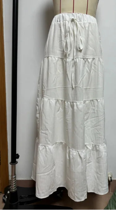 European and American Cross-Border New Style Wish Spring and Summer Women's Skirts, Tie-Strap Spliced Flared Skirts, Loose Long