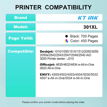 Ink Cartridge 301XL High Yield Replacement for HP 301 XL Printer Cartridge Black or Tri-Color Work With Deskjet Officejet Envy