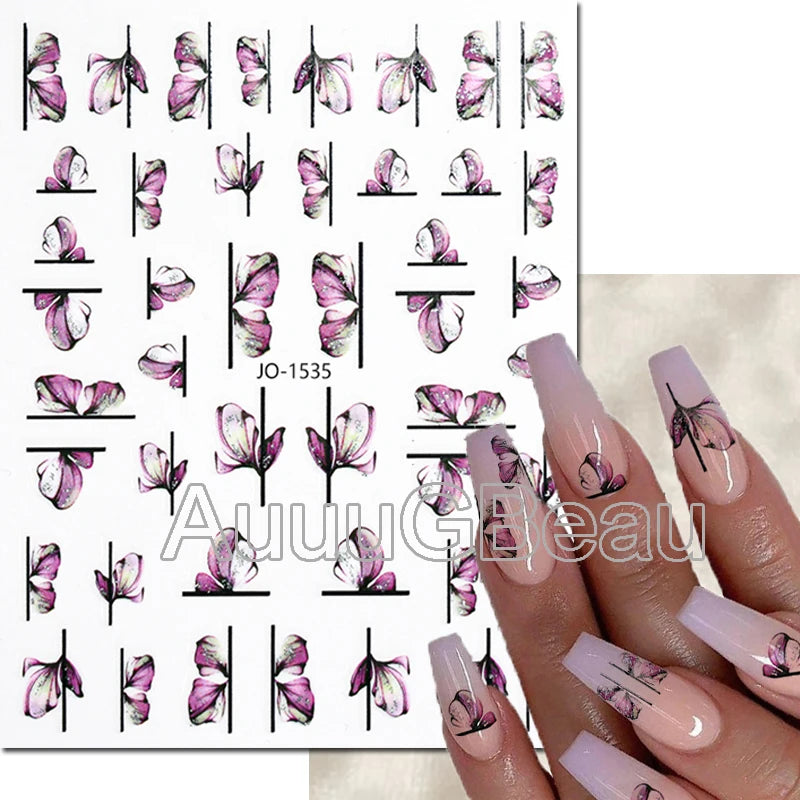 3d Nails Art Decals Spring Fruits Pink Full Tips Peony Magnolia Flowers Adhesive Sliders Stickers Decoration For Nails Manicure