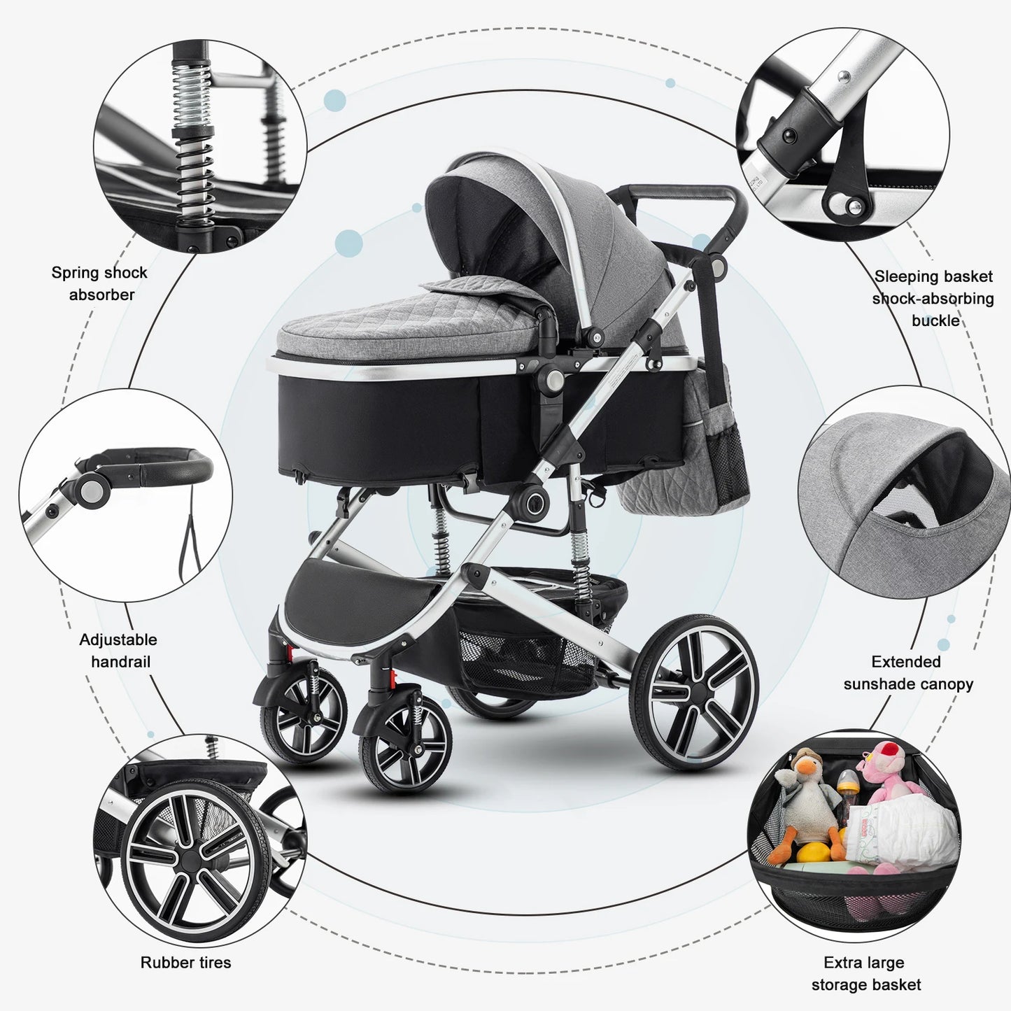 Baby Stroller 3 in 1 Luxurious Portable Travel Baby Carriage Fold Pram High Landscape Aluminum Frame Newborn Infant Stroller