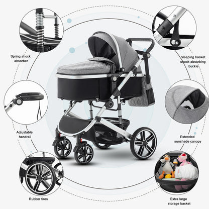Baby Stroller 3 in 1 Luxurious Portable Travel Baby Carriage Fold Pram High Landscape Aluminum Frame Newborn Infant Stroller