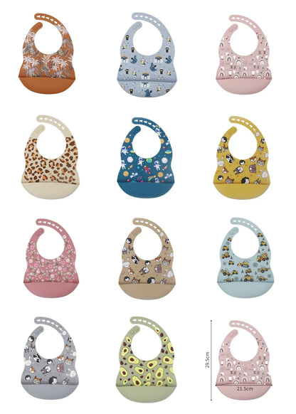 New Arrival Silicone Baby Bibs Silicon Printing Newborn Bib Feeding Burp Cloth Avocado Zoo Tractor Printing Tableware