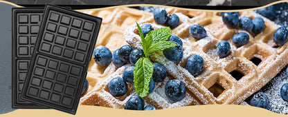 Aigostar 750W Sandwich Maker/Grill/Waffle 3 in 1. Compact Size with Automatic Thermostatic System, Non-Stick and Removable Plate