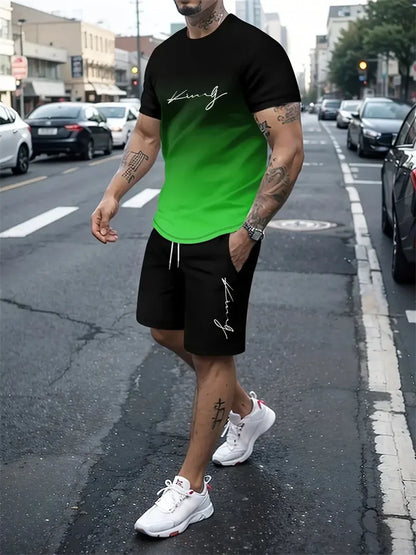 2025 new summer men's sportswear, men's loose fashion clothing, 3D printed T-shirt shorts, men's simple clothing fashion set, li