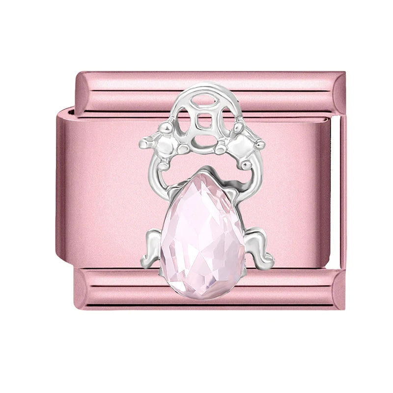 2025 New Women Romantic Pink Cherry Heart Shiny CZ Italian Charm Links Fit 9mm Bracelet Stainless Steel DIY Making Jewelry Gifts
