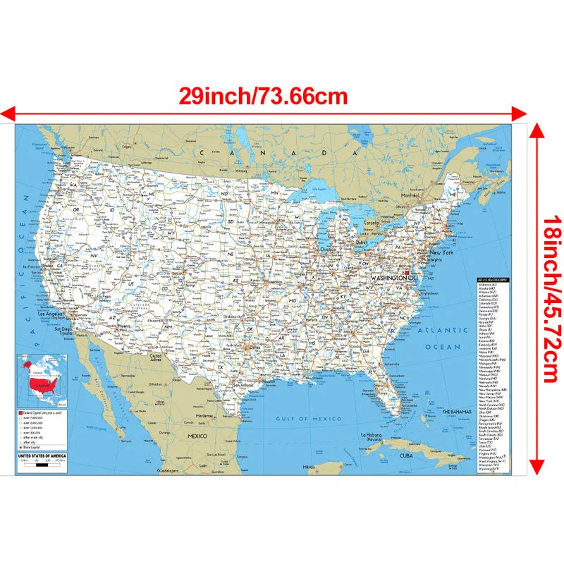 English Map USA Map Road Map Canvas Painting Living Room Home Decoration Children School Supplies