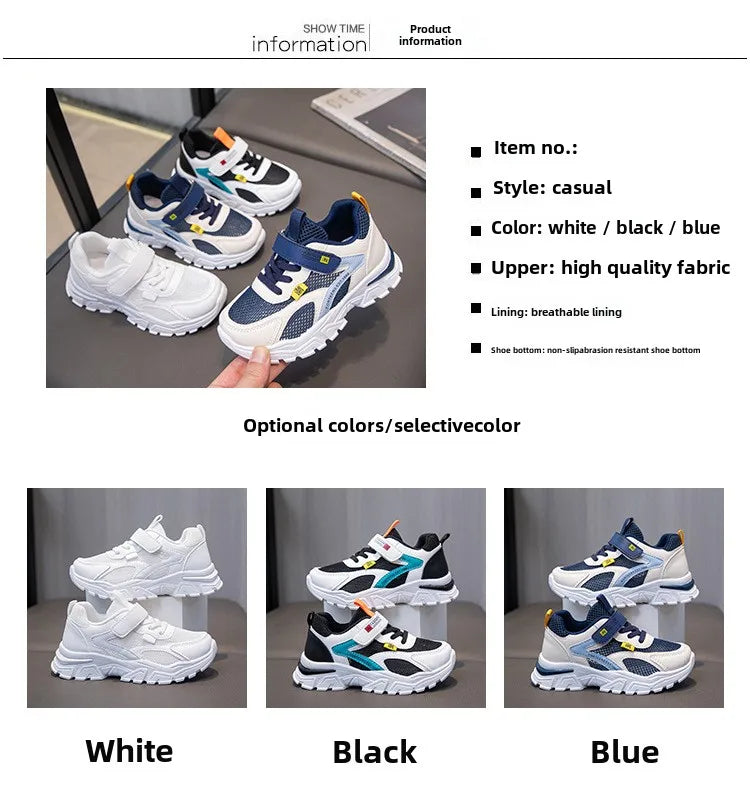 Kid Sneakers Sport Shoes for Boys Fashion Leather Children Breathable Mesh Comfort Shoes Casual Walking Outdoor Running Shoes