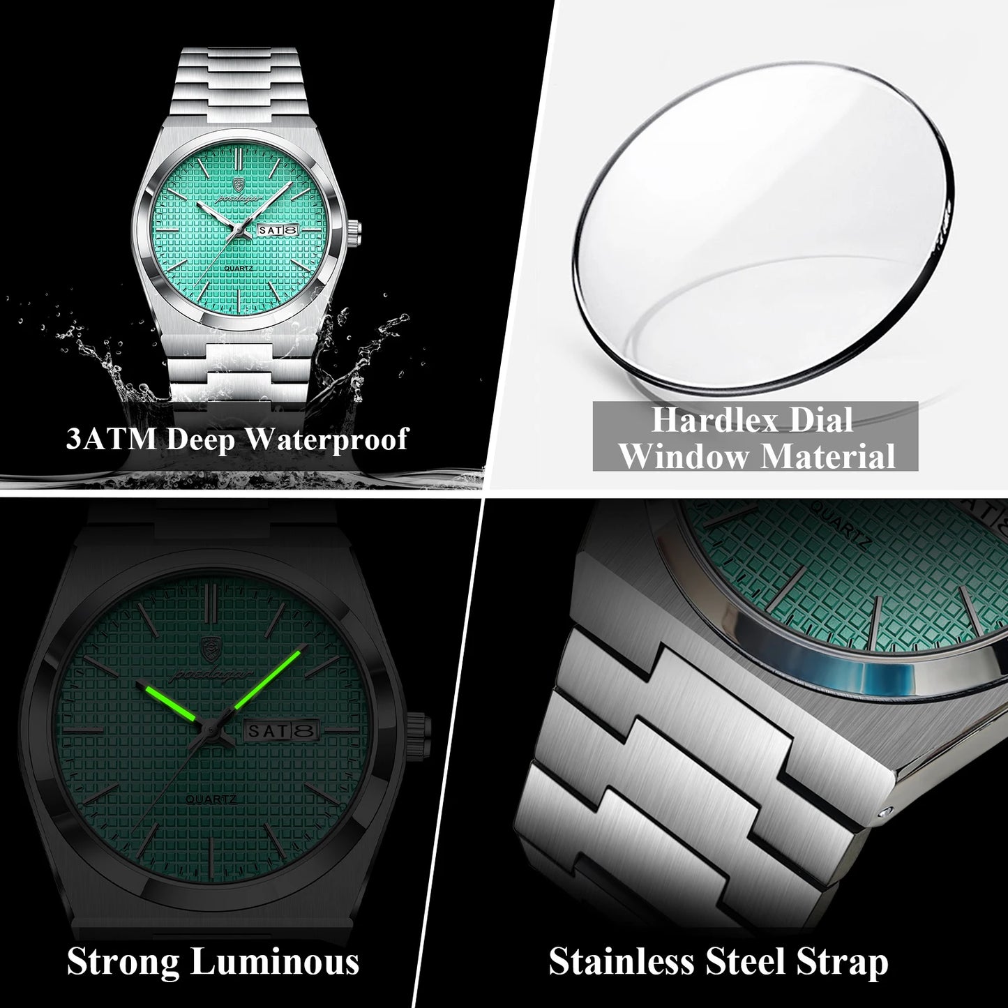 POEDAGAR Top Business Man Watch Luminous Waterproof Stainless Steel Men Wristwatch Date Week Quartz Fashion Casual Men's Watches
