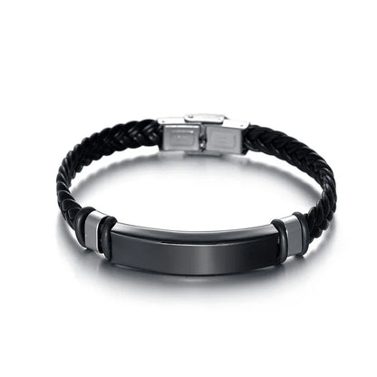 Bracelet Homme Twist Braid Leather Rope Bracelets For Men Stainless Steel Hiphop Rock Fashion Jewelry Accessories Wholesale
