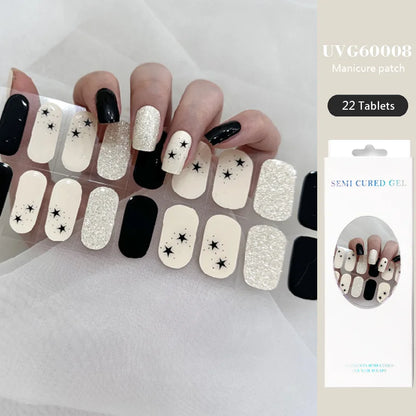 16/22 Tips Semi Cured Gel Nail Stickers for UV Lamp Designer Adhesive Nail Gel Wraps DIY Long-lasting  Nail Decoration