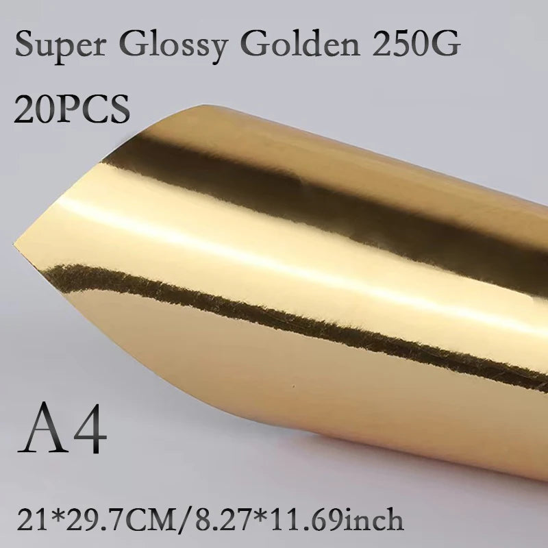 A4 20PCS 250G Single-Sided Gold Silver Card Paper Extra Bright Silver Sub Golden Handmade DIY Laser Printing Cardboard Label