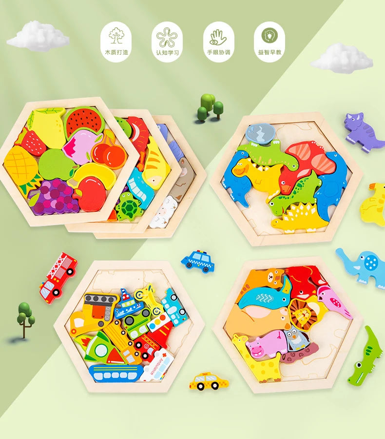 Baby toy Wooden jigsaw Puzzle Creative 3D Puzzle for Children's Intelligence Development Ealy Educational toy for Children