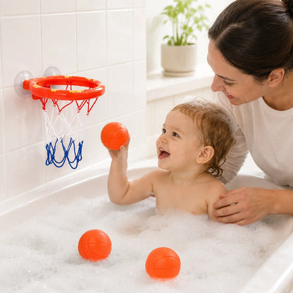 Toddler Bath Basketball Hoop Toy with 3 Soft Balls Strong Suction Cups Bathtub Shooting Game Birthday Gift for Boys Girls