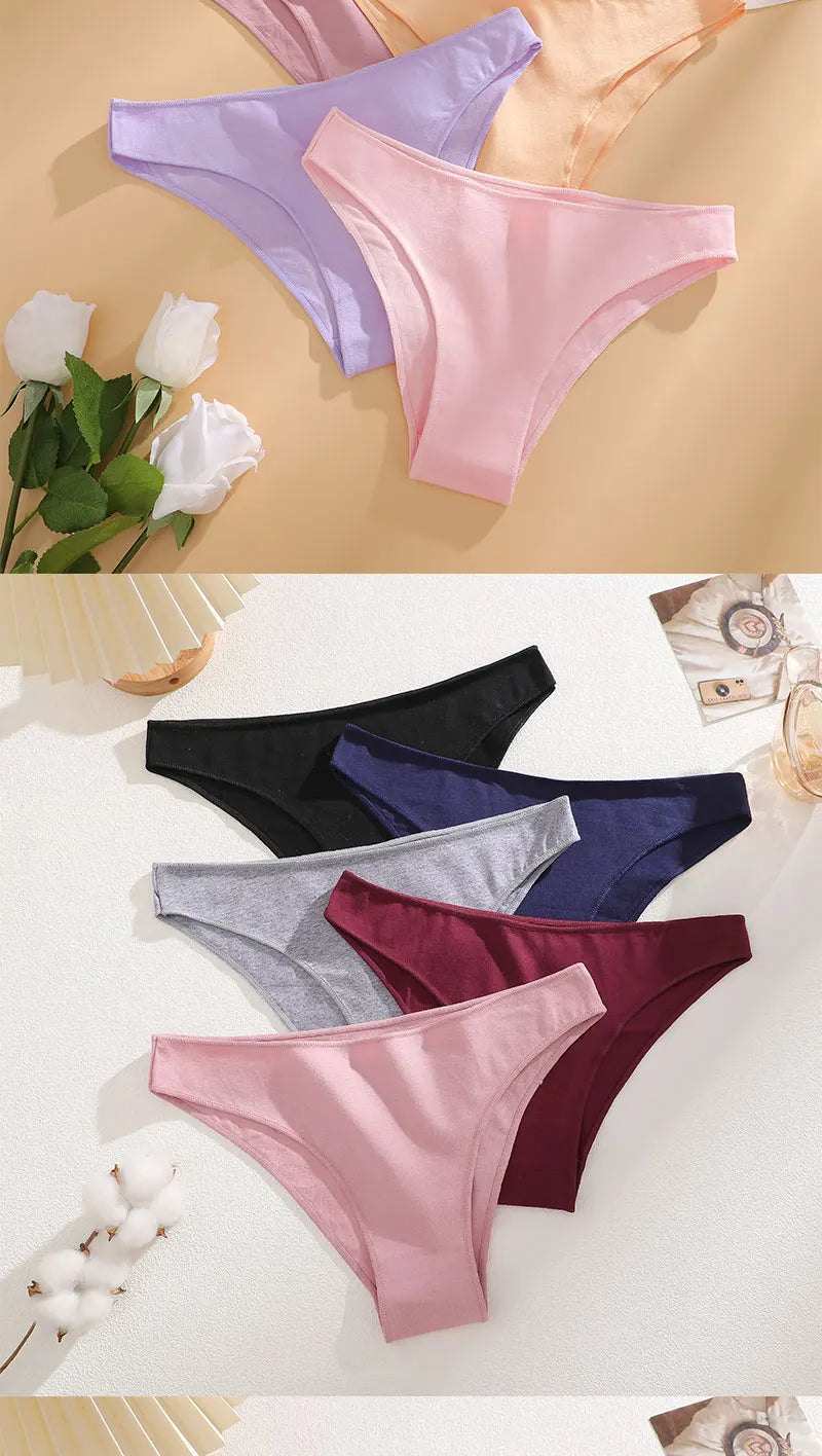 5PCS/Set Cotton Women's Panties Female Underwear Sexy Briefs Lingerie Smooth Comfortable Underpants Solid Color Pantys M-XXL