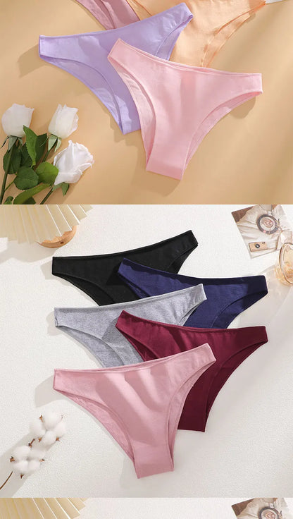 5PCS/Set Cotton Women's Panties Female Underwear Sexy Briefs Lingerie Smooth Comfortable Underpants Solid Color Pantys M-XXL