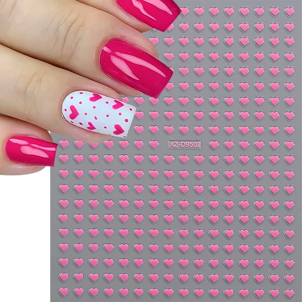 8pc 3D Mixed Color Heart Nail Stickers Valentines' Day Sweet Red Pink Love Selfadhesive Nail Decoration Decals Manicure Supplies