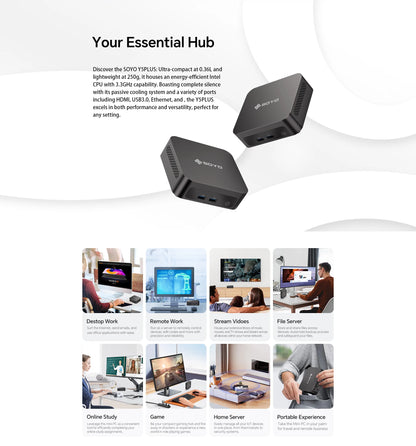 SOYO Y5 Plus Mini PC Intel Core i7 4th Gen CPU with Windows 11 Pro, 8GB RAM, 128GB M.2 SSD, Supports Dual 4K Displays via USB-C, Ideal for Office and Business