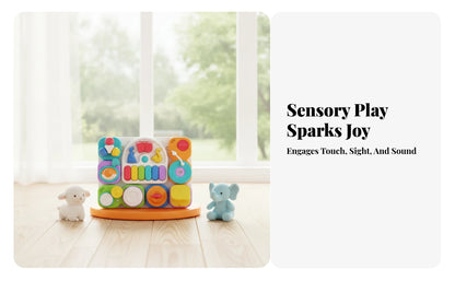 Musical Busy Board with Stand Fine Motor 7-in-1 Musical Toy Board Detachable Portable for Toddlers, Playroom, Nursery