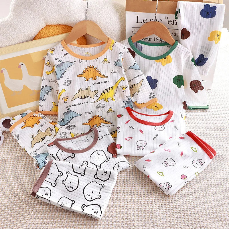1Set Summer Pour Cotton Boy Girl Outfit Baby Infant T-shirt+Pant Set Kid Cartoon Clothe Set Children Solid Air Conditioning Suit