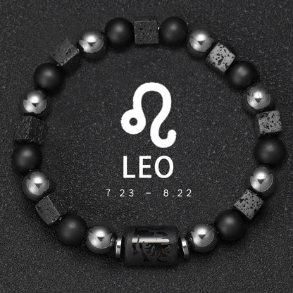 12 Constellation Zodiac Bracele Signs Beads Couples Bracelet Square Volcanic Stone Elastic Charm Bracelet for Women Men Gift