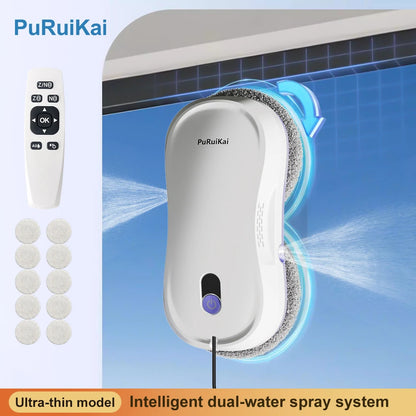 PuRuiKai Portable Window Cleaning Robot,Intelligent Cleaning with Dubbele Nozzle Water Sprayer, Remote Control