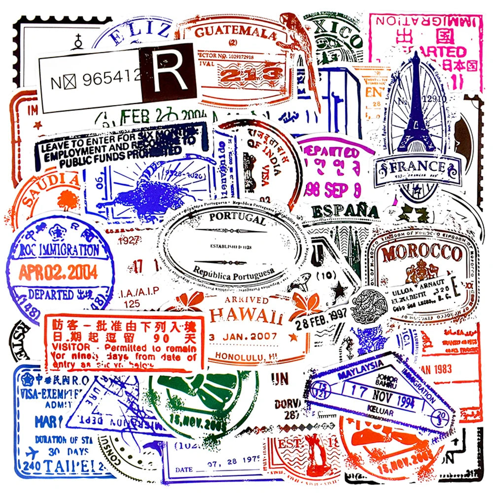 10/30/50pcs Vintage Transparent Postmark Stamp Stickers Decals Luggage Scrapbook Stationery Phone Suitcase Kids Sticker DIY Toys