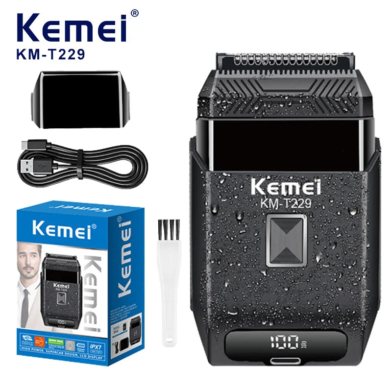 Kemei  Professional IPX7 Waterproof Shaving Machine Men Travel Beard Trimmer Electric Shaver Barber Rechargeable Razor KM-T229
