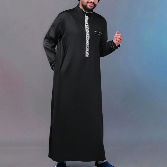 Islamic Men's Traditional Clothing Long Sleeve Embroidered Stand Collar Loose Men's Robe Arabic Ethnic Style Men's Casual Forma
