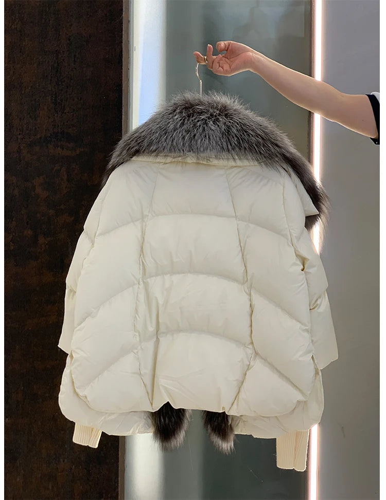 Oversized Winter Warm Real Fox Fur Collar Black Down Coat Women Puffer Outerwear Jackets 2024 Autumn Winter
