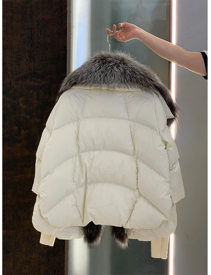 Oversized Winter Warm Real Fox Fur Collar Black Down Coat Women Puffer Outerwear Jackets 2024 Autumn Winter