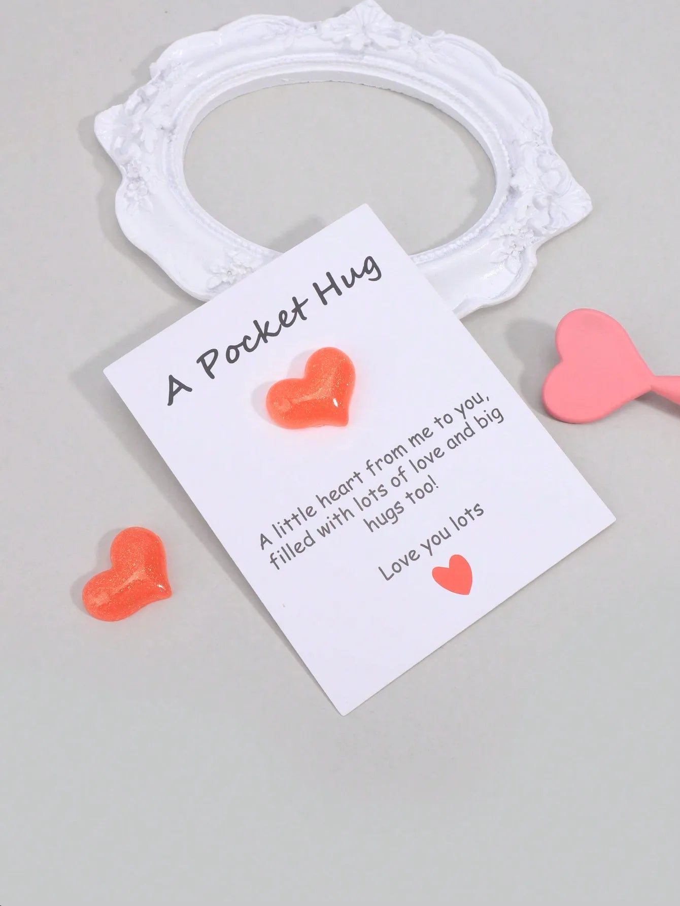 4 Pack Small Cute Pocket Hug Cards, Heart Shape Encouragement Greeting Cards, Mini Love Cards for Birthday Valentine