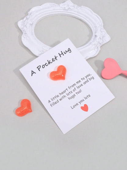 4 Pack Small Cute Pocket Hug Cards, Heart Shape Encouragement Greeting Cards, Mini Love Cards for Birthday Valentine