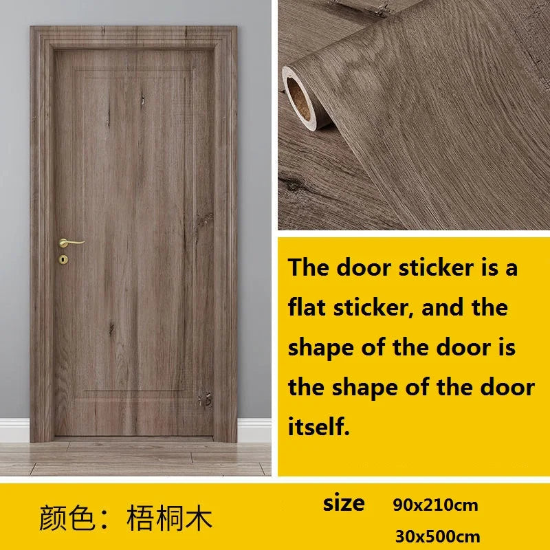 90x210cm/30X500cm Grey Wood Grain Wallpaper On The Door Adhesive  Furniture Refurbish Sticker Home Decor Wall Decal Door Sticker