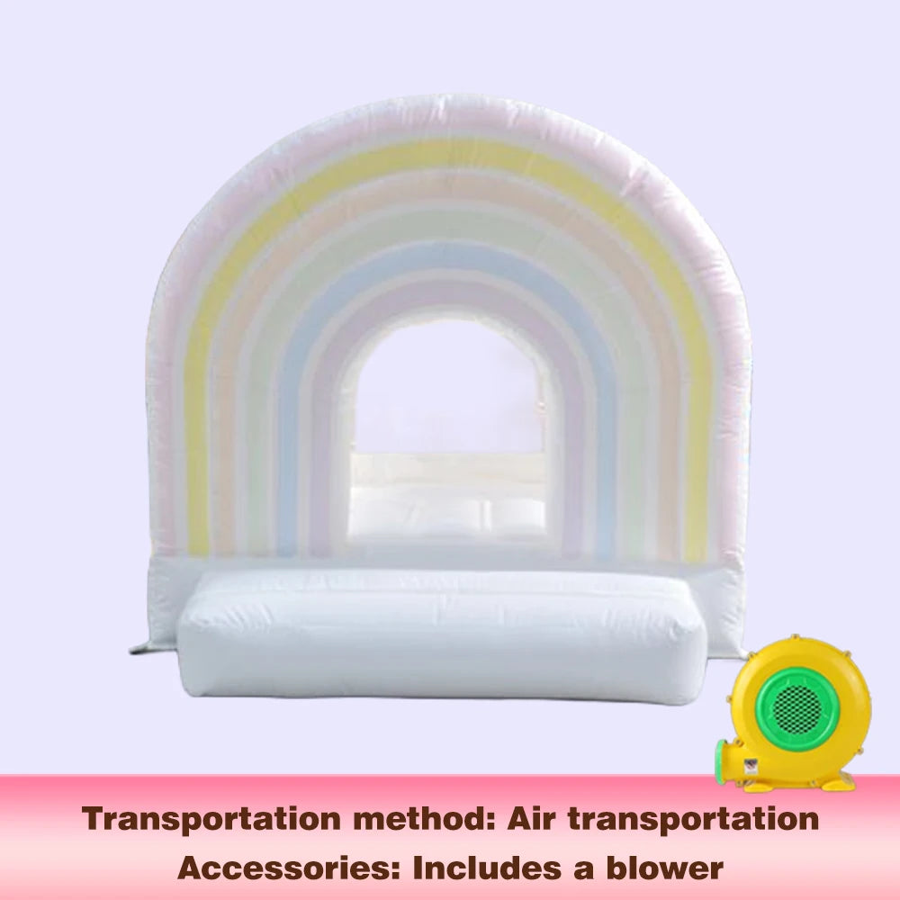 Pastel Macaron Inflatable Bouncer with Water Slide and Ball Pit PVC Wet Dry Bouncy Castle with Basketball Hoop for Kids Party