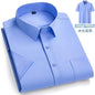 New Anti-Wrinkle Men Shirts Short Sleeves Dress Shirts For Men Slim Fit Camisa Social Business Blouse Pocket White Shirt S-7XL