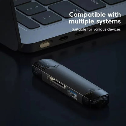 6-in-1 USB 3.0 & Type-C Card Reader OTG – Multi-function SD/TF/Micro SD Card Adapter with USB 3.0 Port, High Speed Data Transfer