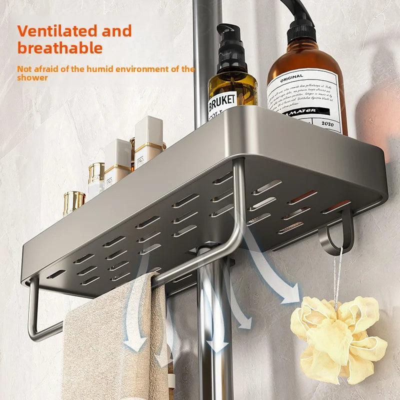 YM No-Drill Installation Bathroom Showerhead Storage Rack Tray Rain Shower Rod Holder Lift Bracket for Bathroom Organization
