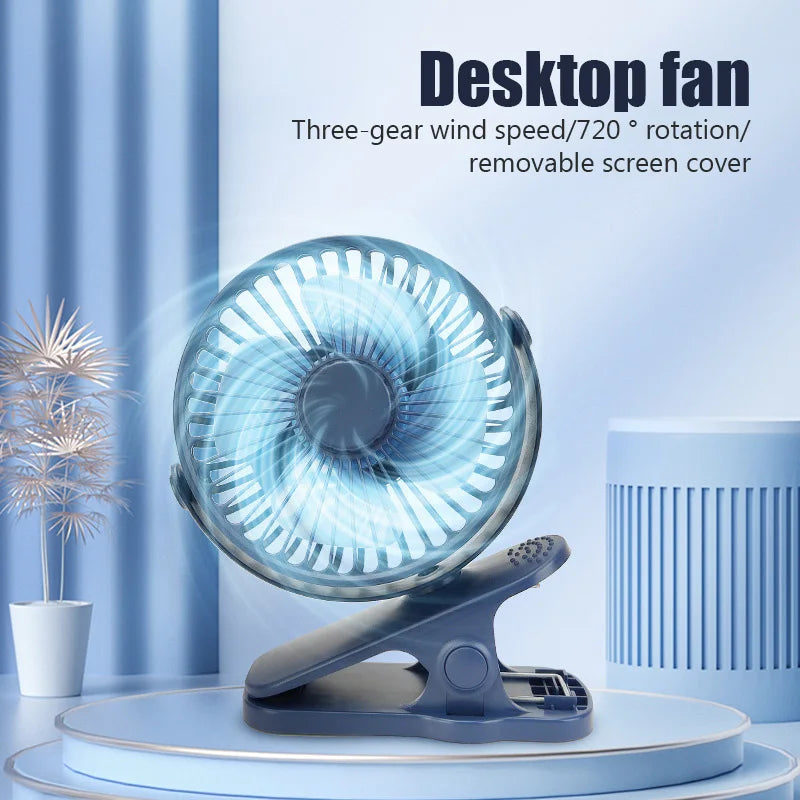 Clip Fan 3 Speed Electric fan USB Quiet Mini Home Office Desk Fans Air Cooler Outdoor Portable Cooling Clip on Fan for Strollers