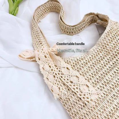 Homefish Women Woven Rattan Straw Tote Bag Large Capacity Summer Beach Shoulder Handbag Casual Ladies Travel Crossbody Purses